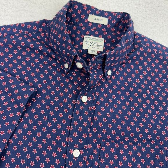 J. Crew Secret Wash Cotton Poplin Shirt Men's XS Floral‎ Short Sleeve Stretch - Picture 1 of 8